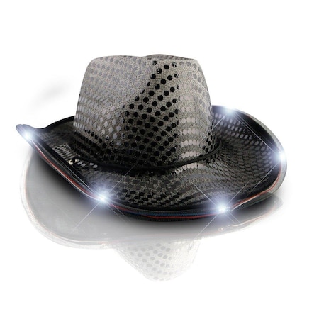 Surprise LED Flashing Cowboy Hat with Black Sequins SU3330927